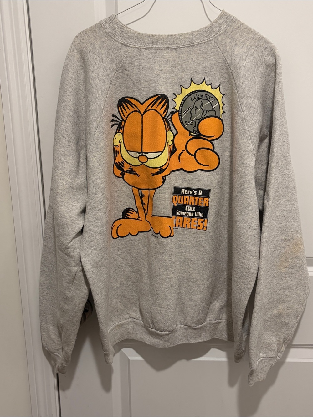 Gray Garfield Graphic Crewneck Sweatshirt with Orange Print